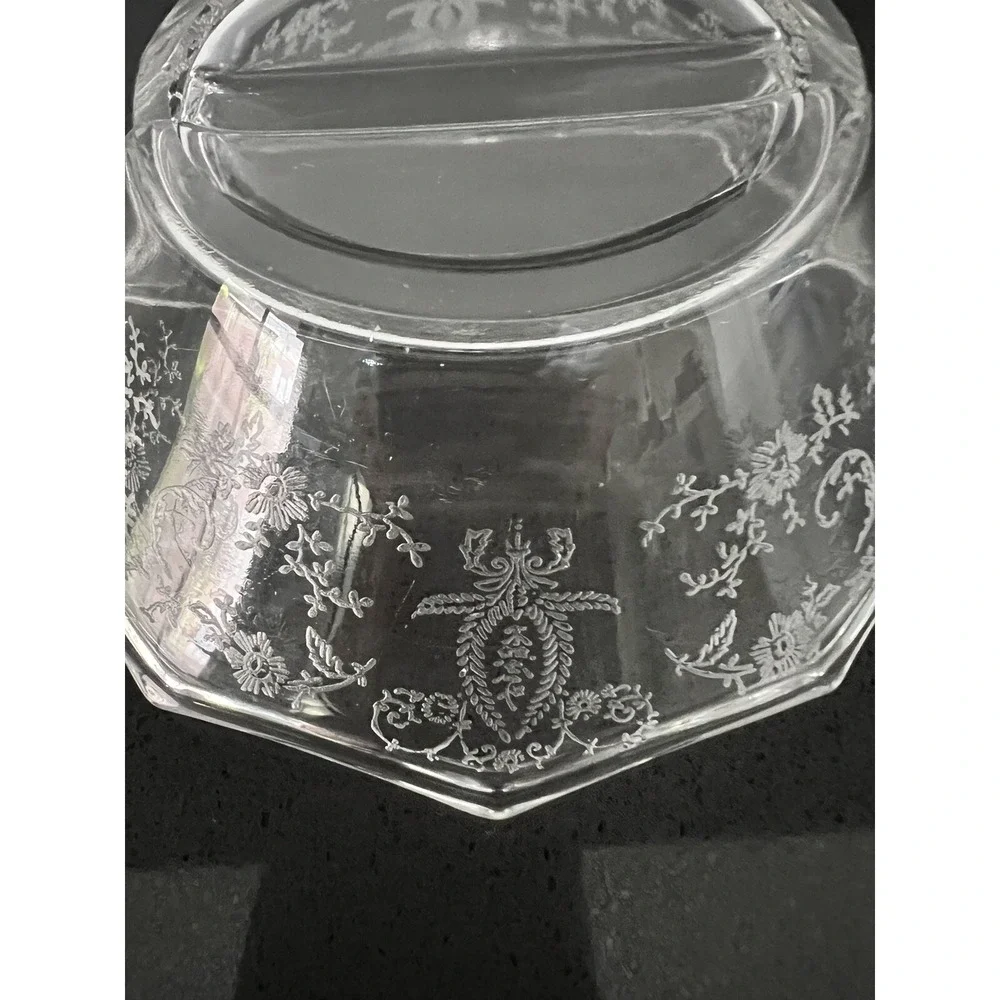 Vintage Fortoris Navarre‎ Clear Etched Glass Bowl Divided